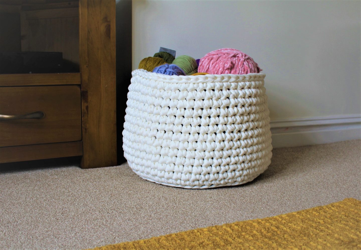 Valentines Day Gift for Her Unique Home Decor Kitchen Table Decor New Home Gift Chunky Cotton Yarn Basket Round Crochet Storage Basket