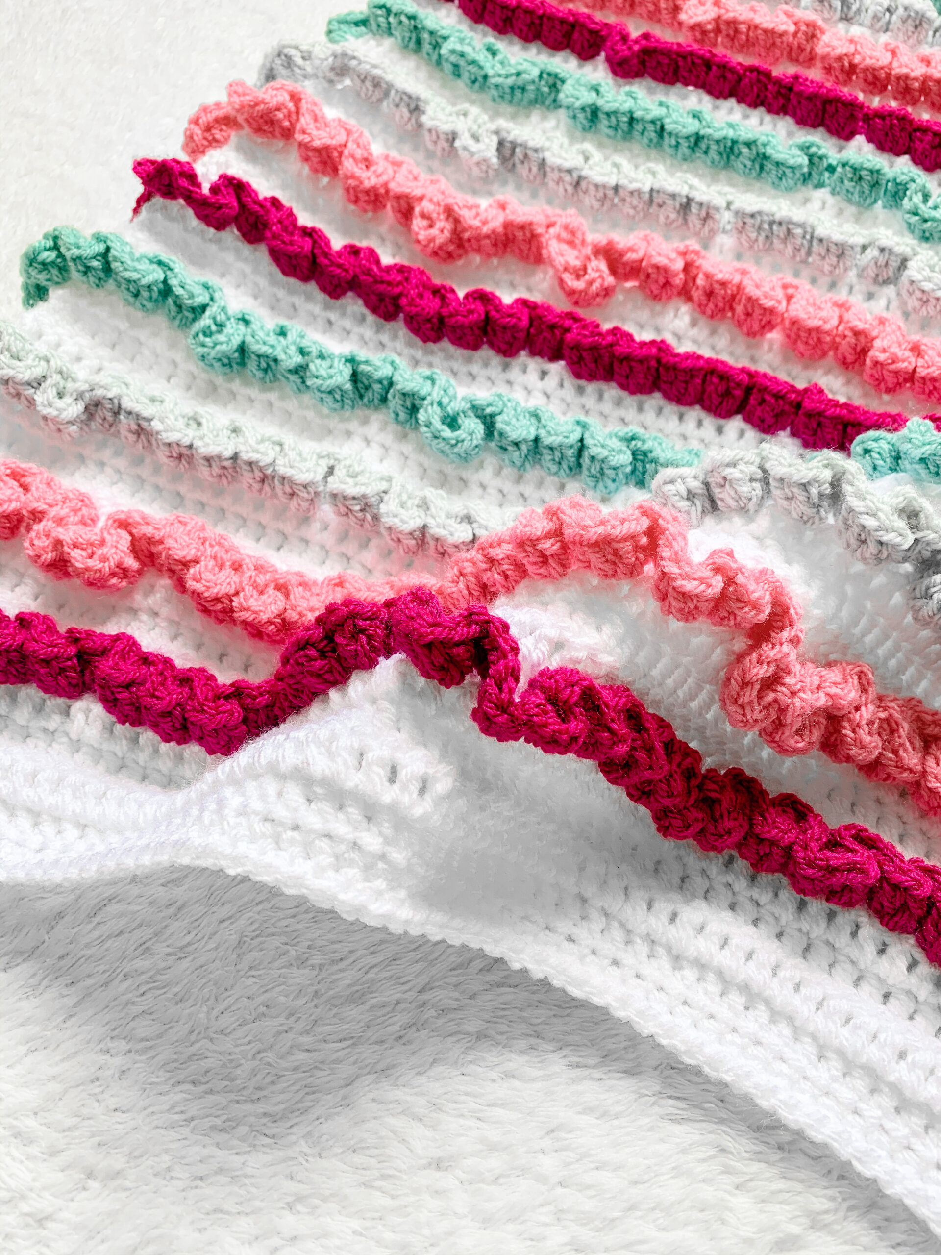close up of the ruffle baby blanket