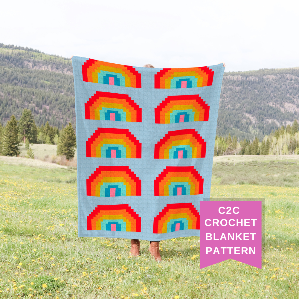 Rainbow C2C Crochet Blanket