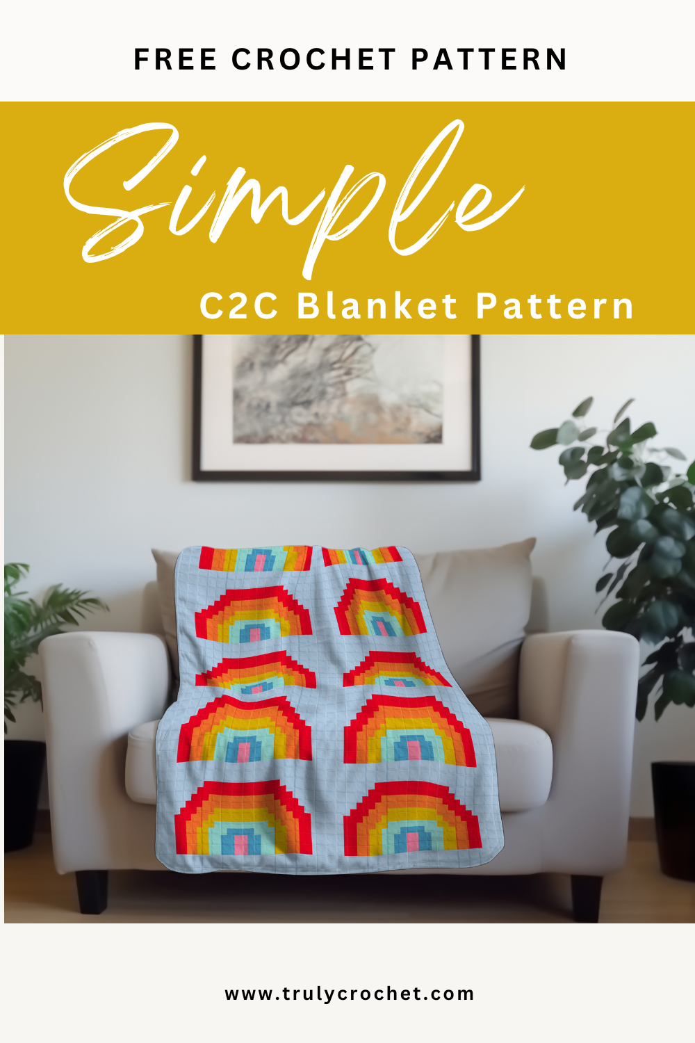 C2C Rainbow Crochet Blanket Pattern Pin