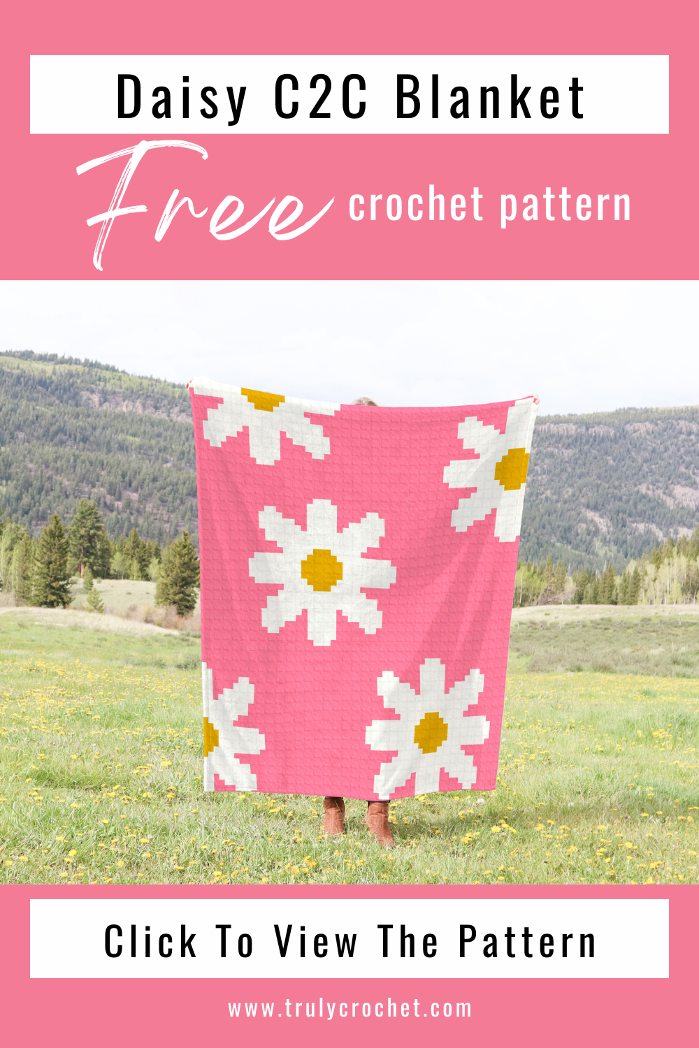 c2c daisy crochet blanket pattern pin