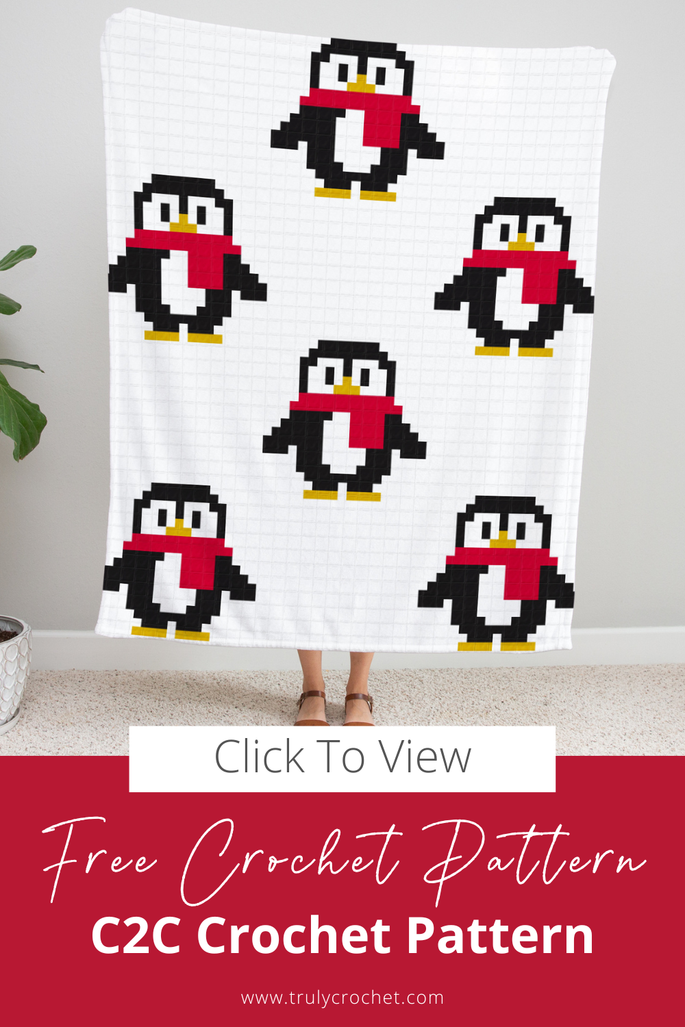 C2C Little Penguin Crochet Blanket Pattern Pin 